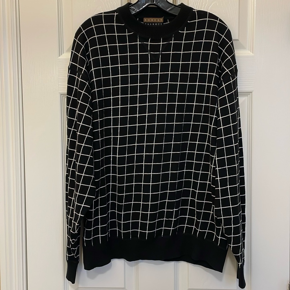 Vintage Robert Talbott Black & White Striped Crewneck Sweater Size Large
